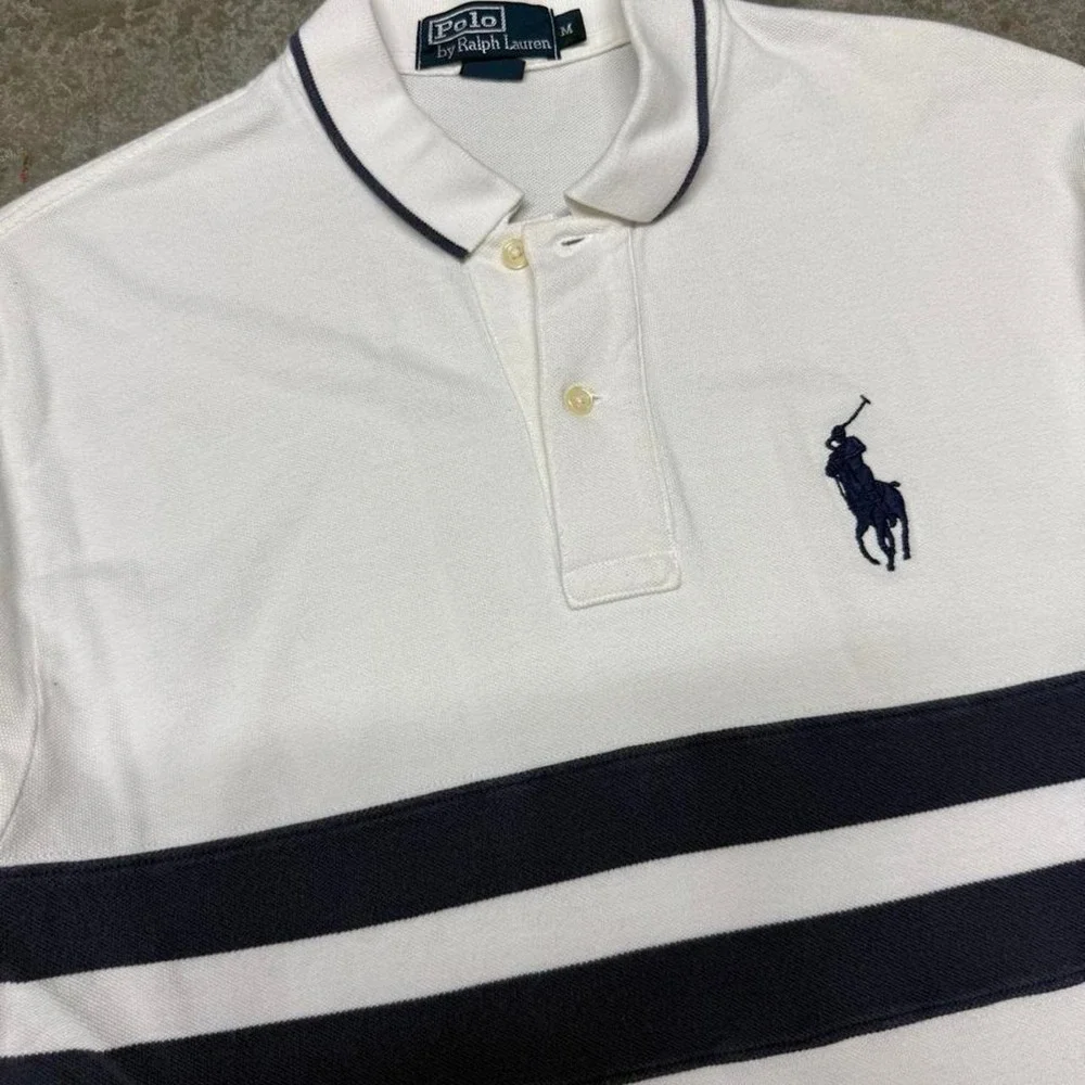 Polo Ralph Lauren Vintage 90s Big Pony Striped Polo Shirt Sz Medium
